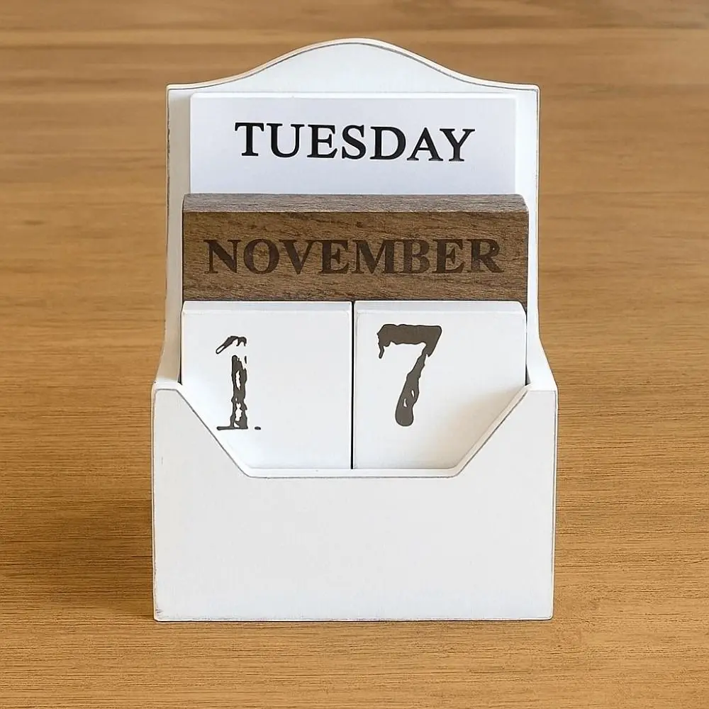 Calendario perpetuo de madera estético, decoración reutilizable para el hogar, calendario de escritorio, adorno, indicador de fecha en blanco y negro, regalos