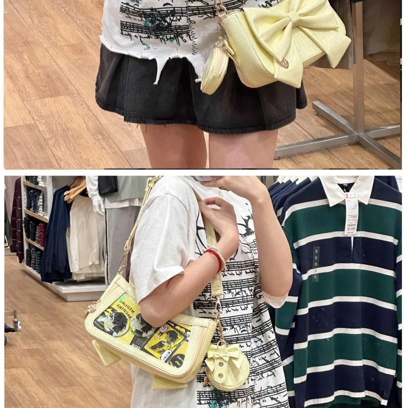 2024 Ita Bag Sweet Bow Dispaly Shoulder Bags Women Spring Cow Lolita Crossbody Bag Girls JK Uniform Underarm Bag Bolso Mujer