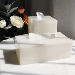 Light luxury natural marble white jade tissue box creative home living room tabletop paper drawer decorative ornaments