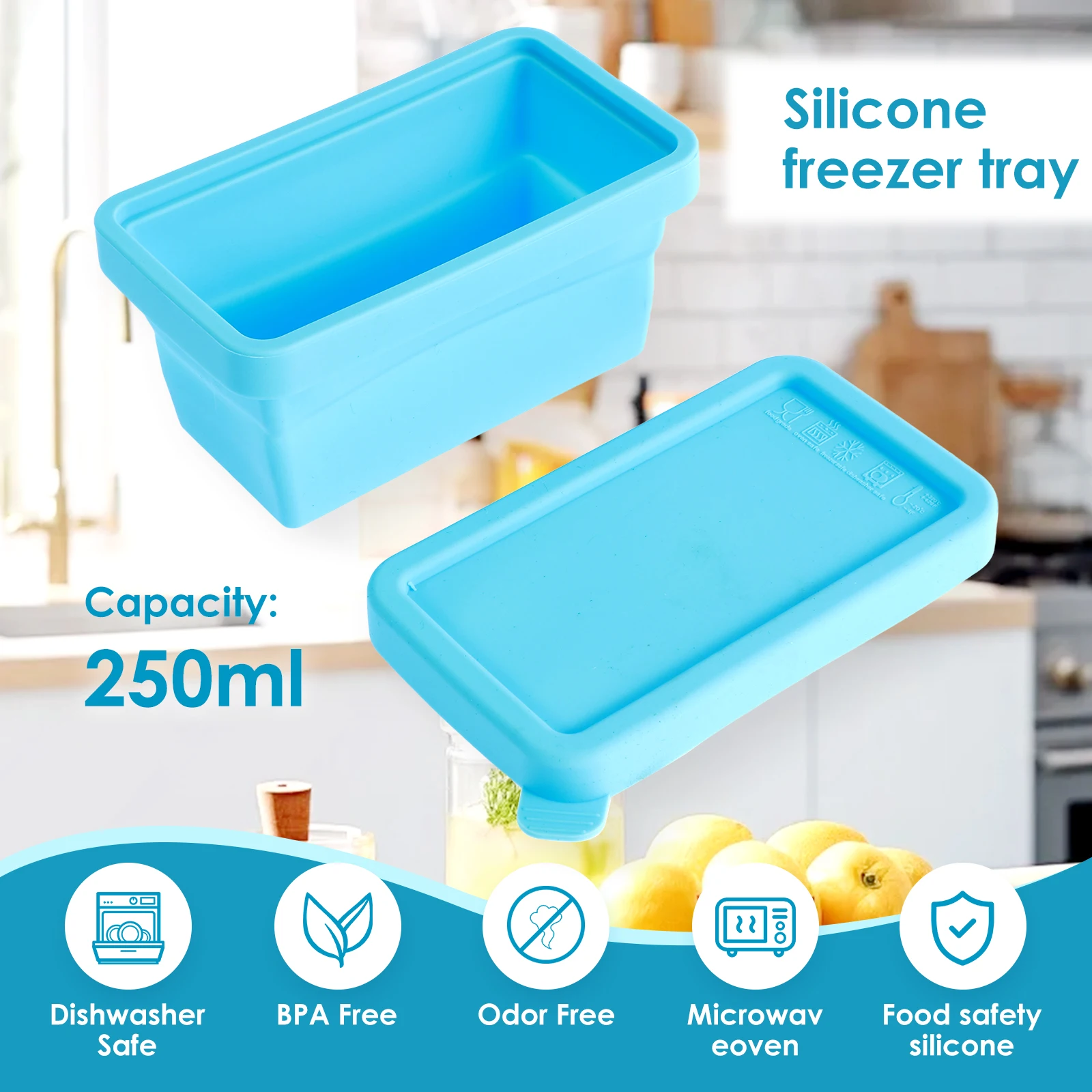 2Pcs Silicone Freezer Tray Food Grade Freezer Molds  with Lid Soup Freezer Mold Multipurpose Ice Cube Tray for Soup Broth Sauces