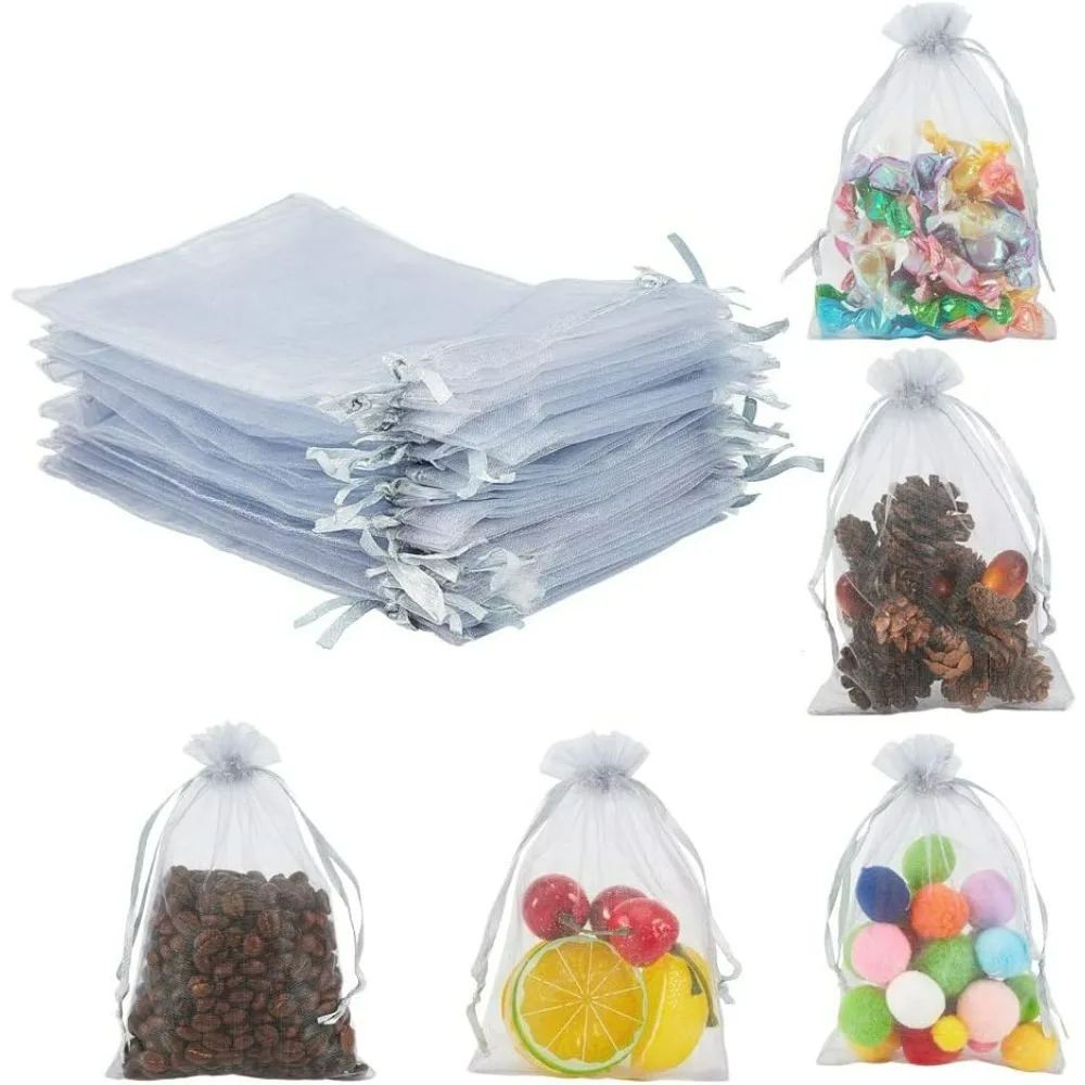 

100PCS 4x6 Inches LightGrey Organza Gift Bags with Drawstring Wedding Favors Bag Drawstring Organza Jewelry Pouch Party