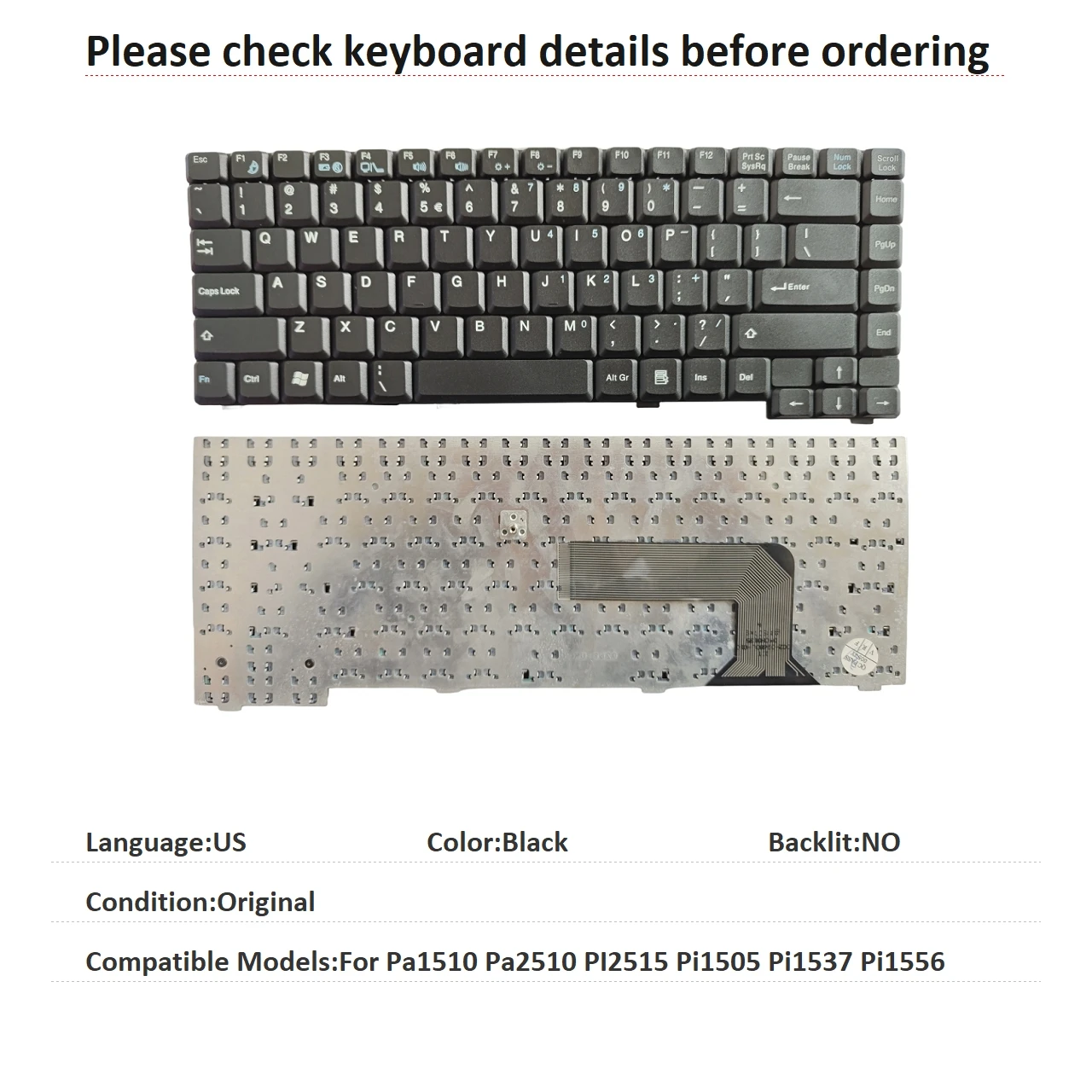 New US Language  Keyboard For Fujitsu Pa1510 Pa2510 PI2515 Pi1505 Pi1537 Pi1556 Notebook PC Replacement Keyboard