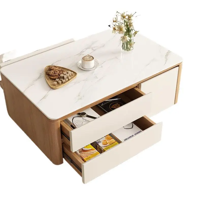 

Rock slab coffee table TV cabinet combination solid wood legs living room home modern simple storage