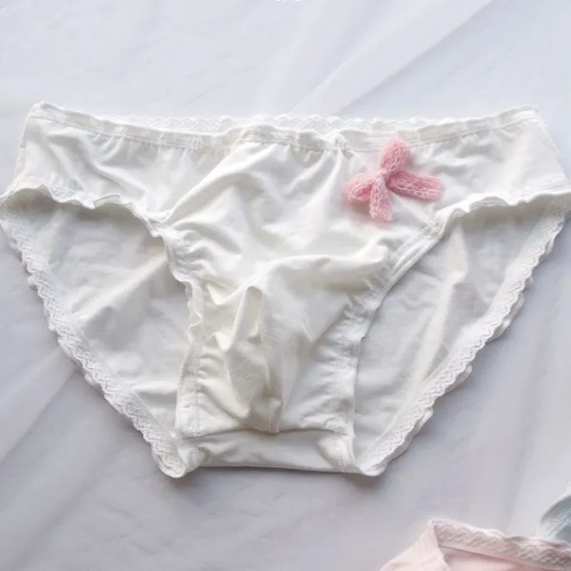 

Low Waist Men's Underwear Japanese Sweet Cute Bow Solid Color Thin Briefs BF Private Party Gift Sissy Cosplay Costume