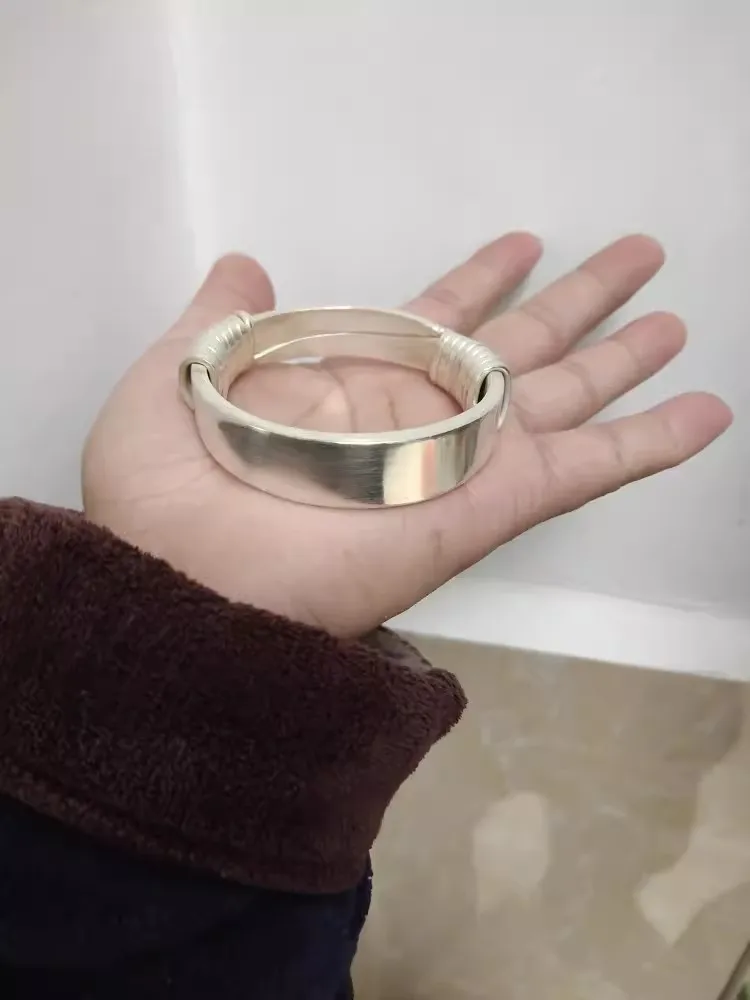 سوار سميك مطلي بالفضة واسع السطح للنساء ، سوار على الطراز العرقي ، غير رسمي وعتيق ، مجوهرات راقية للعشاق #4