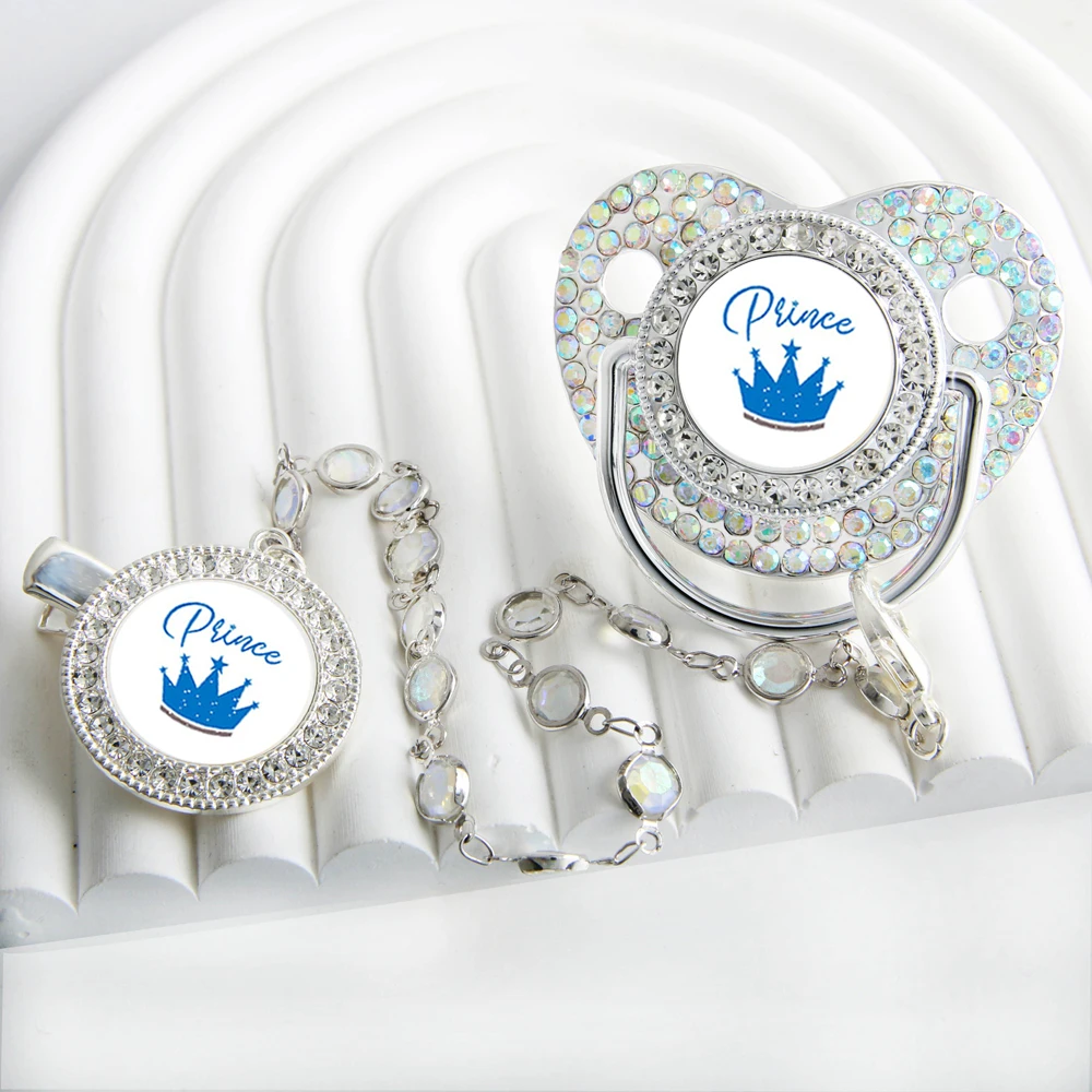 Bling Bling Prinzessin Schnuller mit Edelstein Luxus Entwöhnung Schnuller Baby Nippel mit Kette Clip Neugeborenen Prinz Baby Schnuller Schnuller