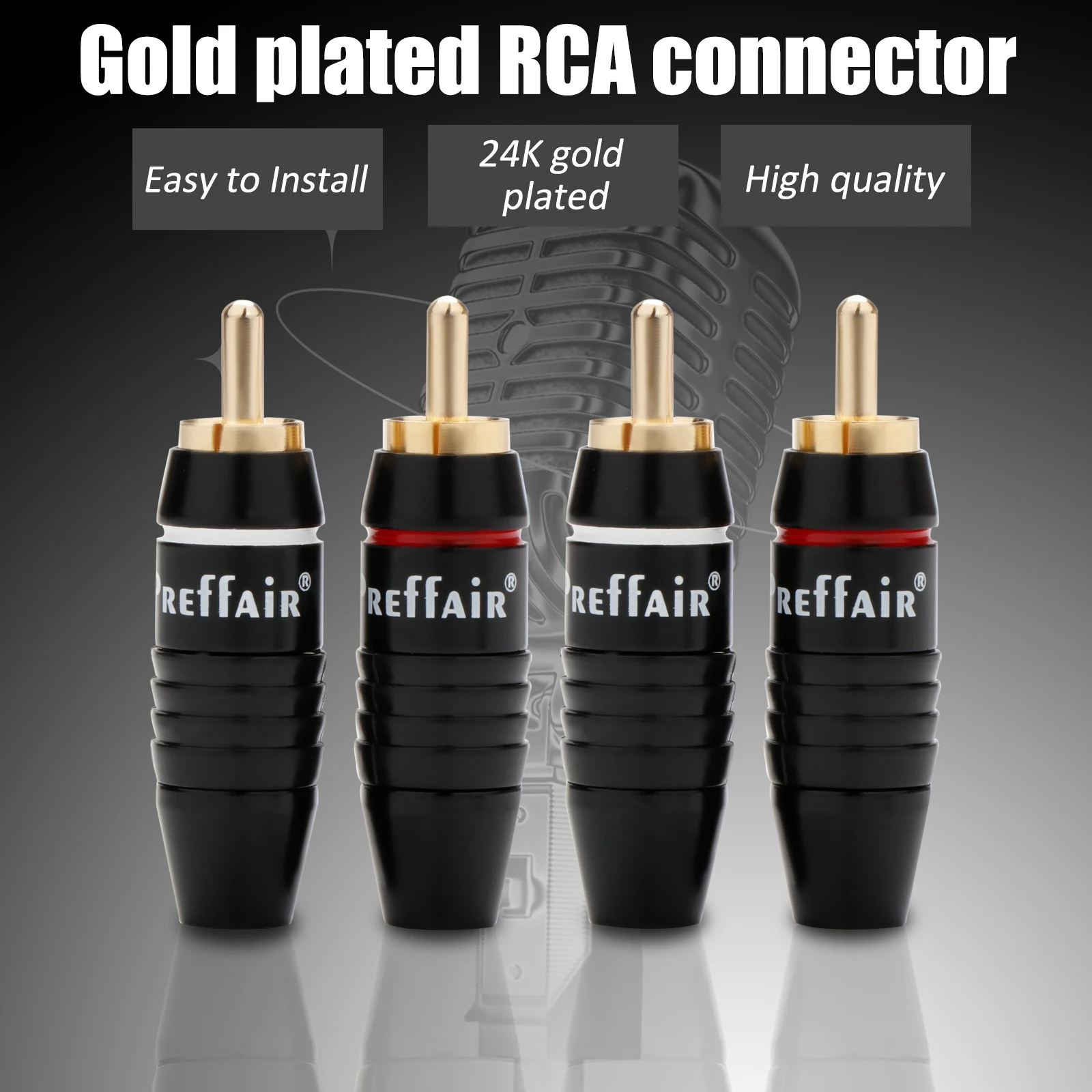 

4 шт., позолоченные штекеры RCA для кабелей 6 мм