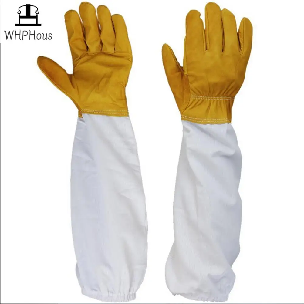 1Pair Soft Hand, Straight Thumb Beekeeper Beekeeping Bee Keeping Gloves Goatskin With Vented Long Sleeves