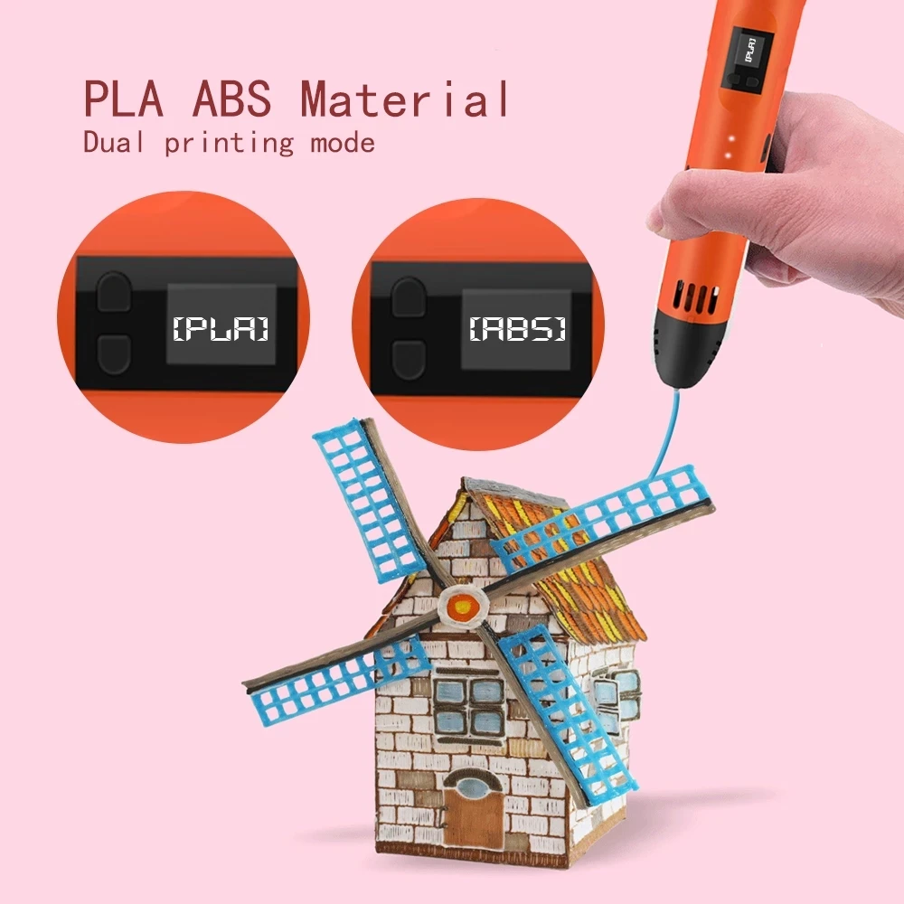 QCREATE stylo d'impression 3D 1.75mm PLA ABS Filament écran LCD 8 vitesses 60 à 245 degrés Celsius température réglable