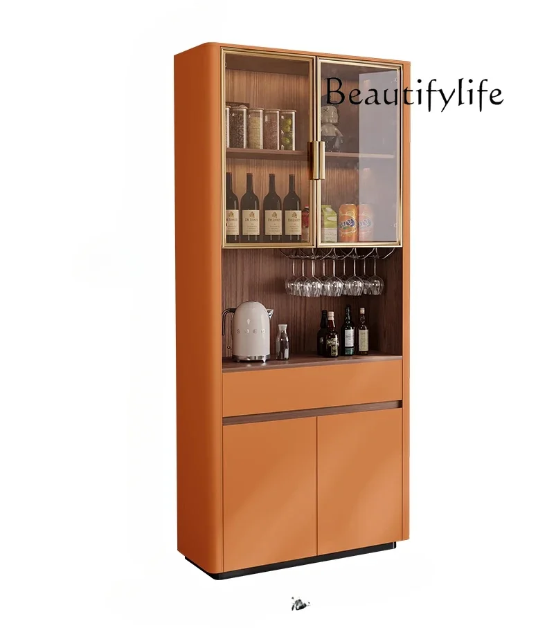 Light luxury wine cabinet against the wall, living room, small apartment household high-end display cabinet, new glass door