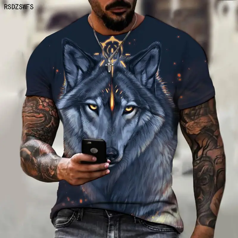 Brand Men\'s T-shirt 3D Printing Ice And Fire Wolf Horror Series Fierce Werewolf Street Cool And Handsome New