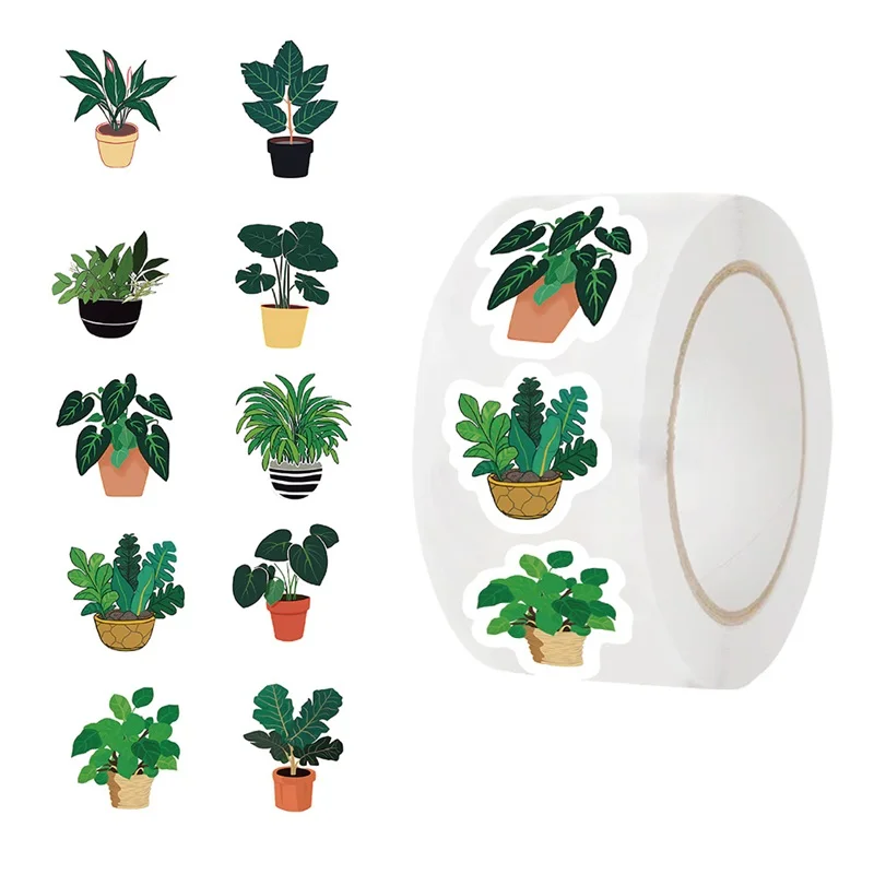 

500PCS Green Plants Paper Labels Thank You Sticker Sealing Decoration Scrapbooking Stationery Hand Accounting Supplies for Kids