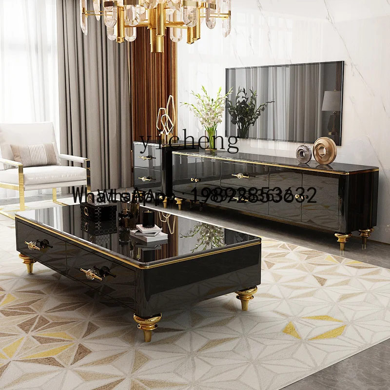LYY Marble coffee table modern simple small apartment living room advanced storage paint coffee table TV cabinet combination