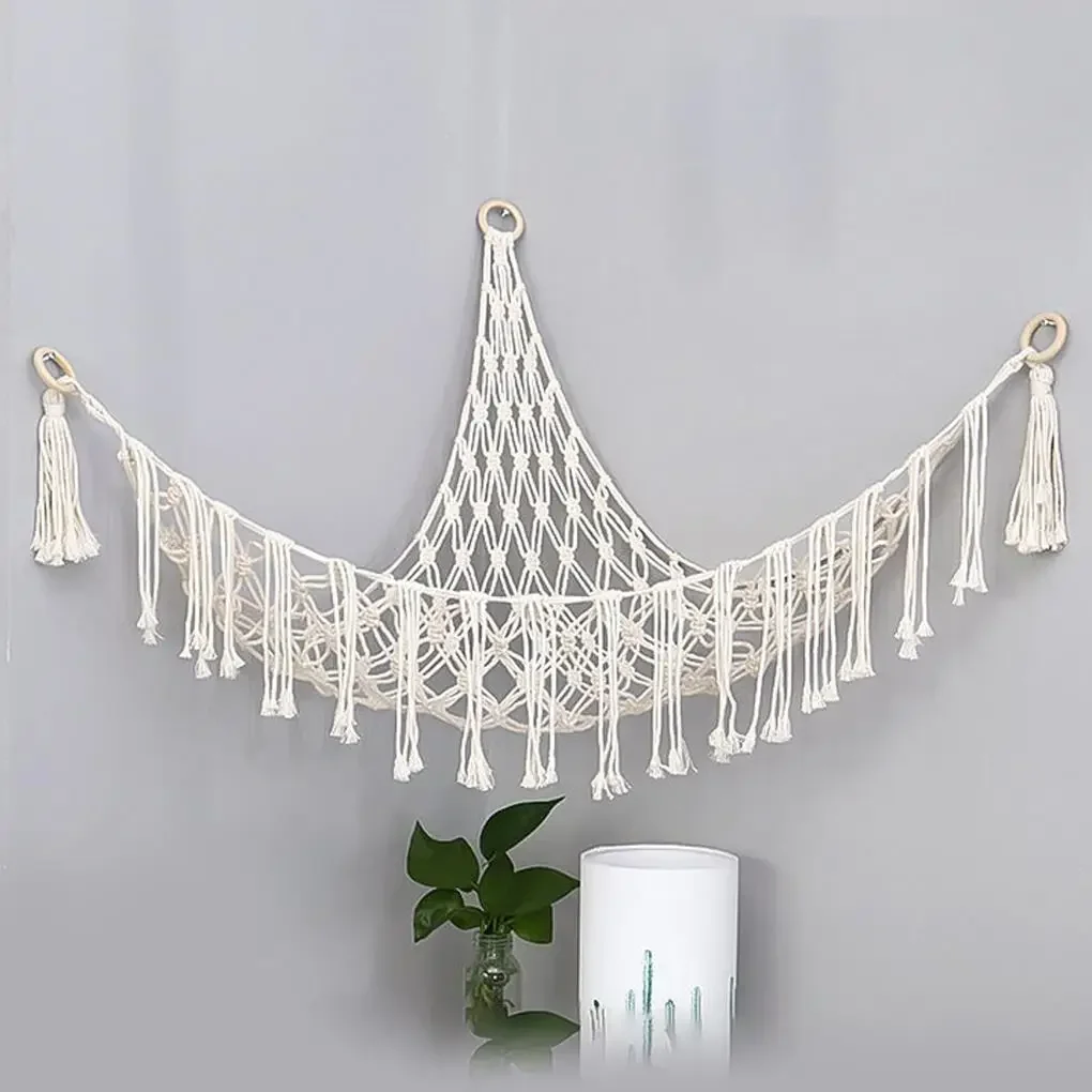 

Plush Toy Hammock Triangular Shape Hanging Woven Stuffed Animal Holder Organizer Wall Tapestry Net