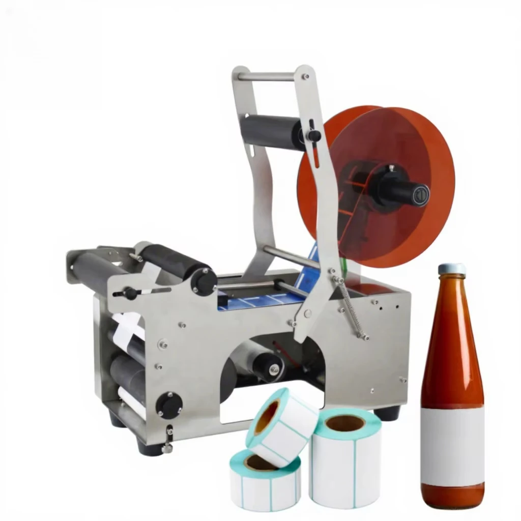HZPK MT 50 Semi Automatic Electronic Round Bottle Food Wine Plastic Aluminum Jar Cosmetic Glass Label Sticker Labeling Machine