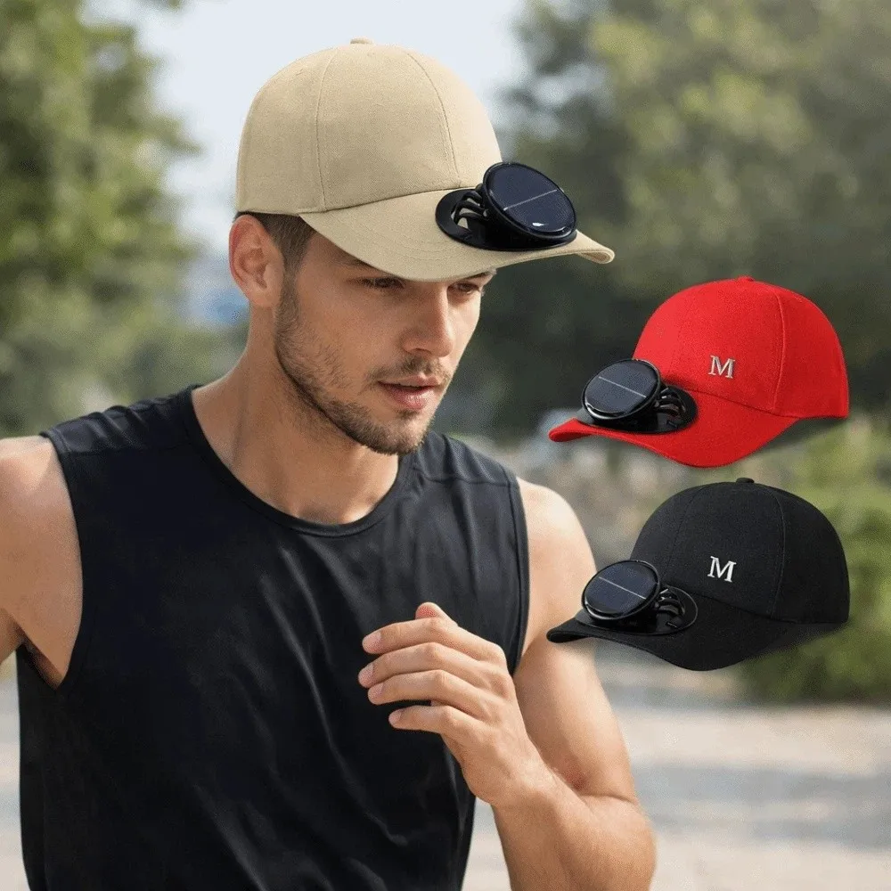 Adjustable Solar Charging With Fan Hat Breathable Letter Sunshade Duckbill Cap Polyester Solid Color for 3.7V600mAh