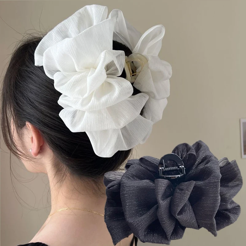 Fashion Mesh Bow Grab Clip Women Extra Large Bow Hair Claw Clips Barrette Girl Ponytail Shark Hairclip Akcesoria do włosów Nakrycia głowy