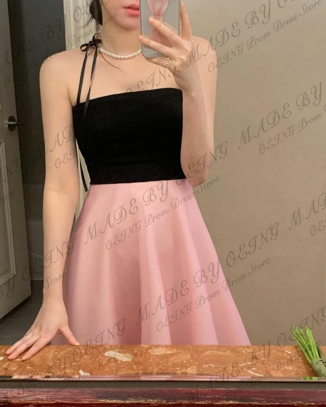 OEING Black And Pink Evening Dresses Korea Simple Strapless Photo Shoot Prom Gowns Formal Occasion Elegant Wedding Party Dress