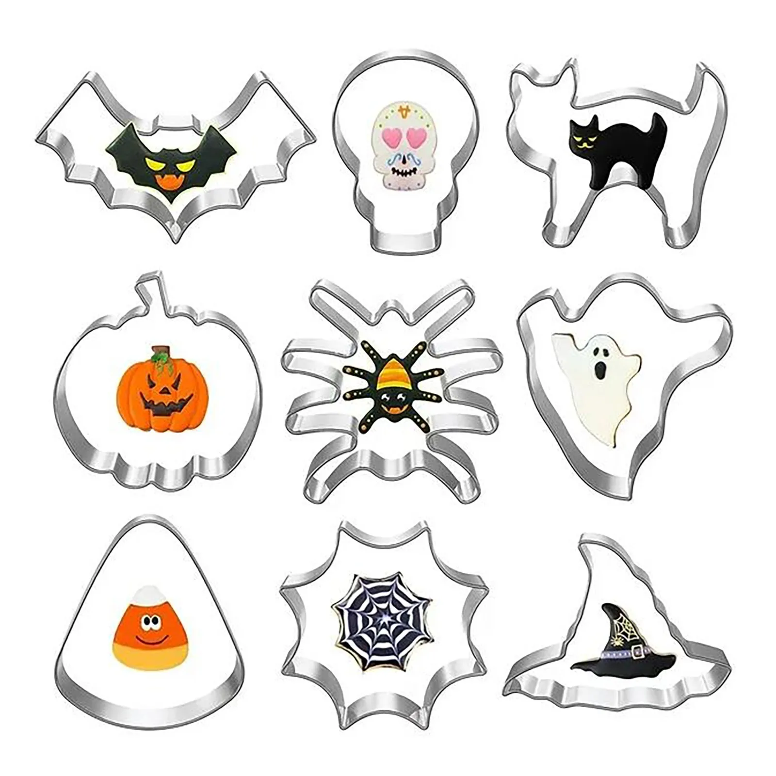 9pcs Patisserie Reposteria Halloween Cookie Cutters Set Halloween Stainless Steel Cookie Cutter Metal Biscuit Mould Kitchen Diy