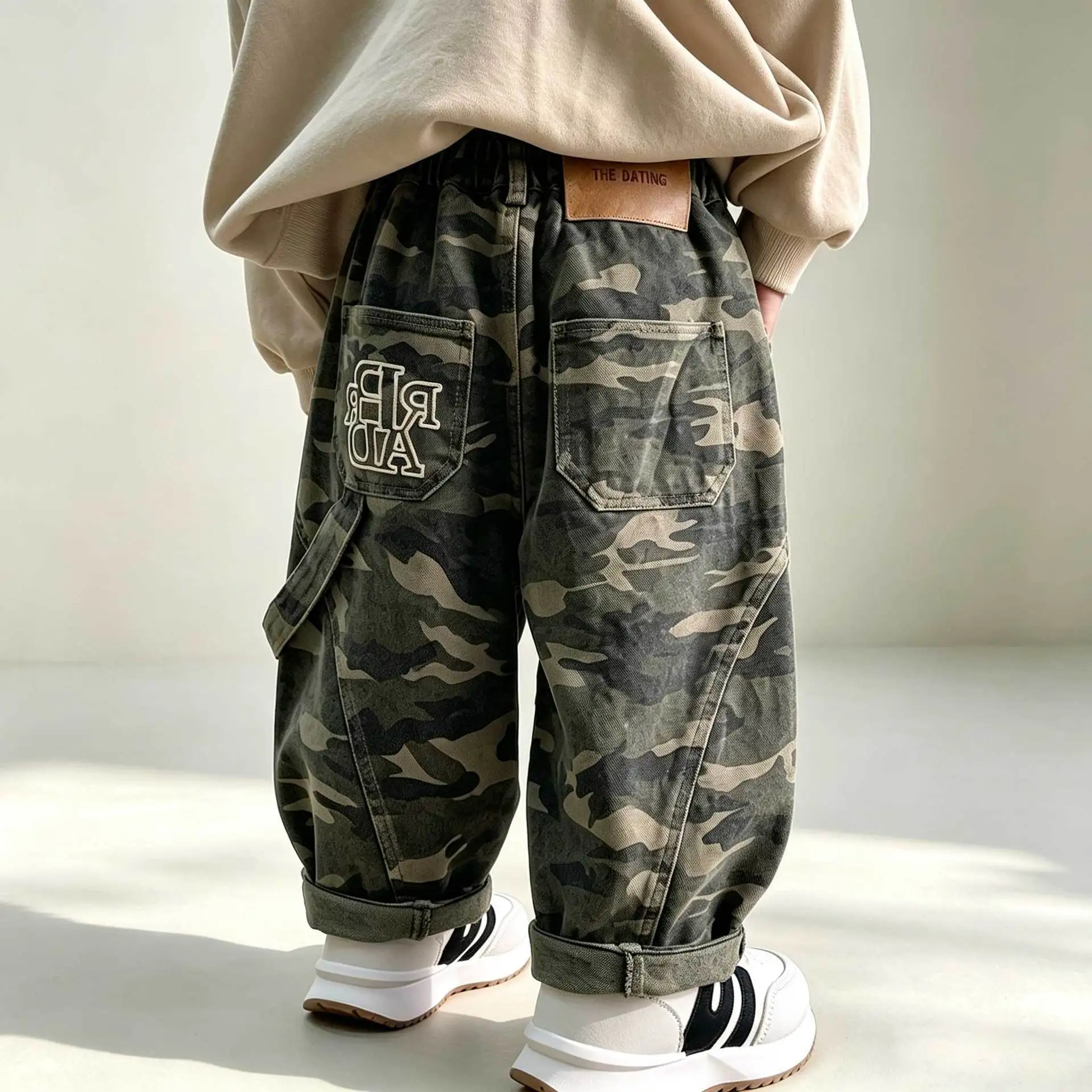 Autumn Children Boys Pants RAISE Letter Pocket Toddler Kids Boys Straight Pants Loose Elastic Waist 1-10Yrs Baby Boys Trousers