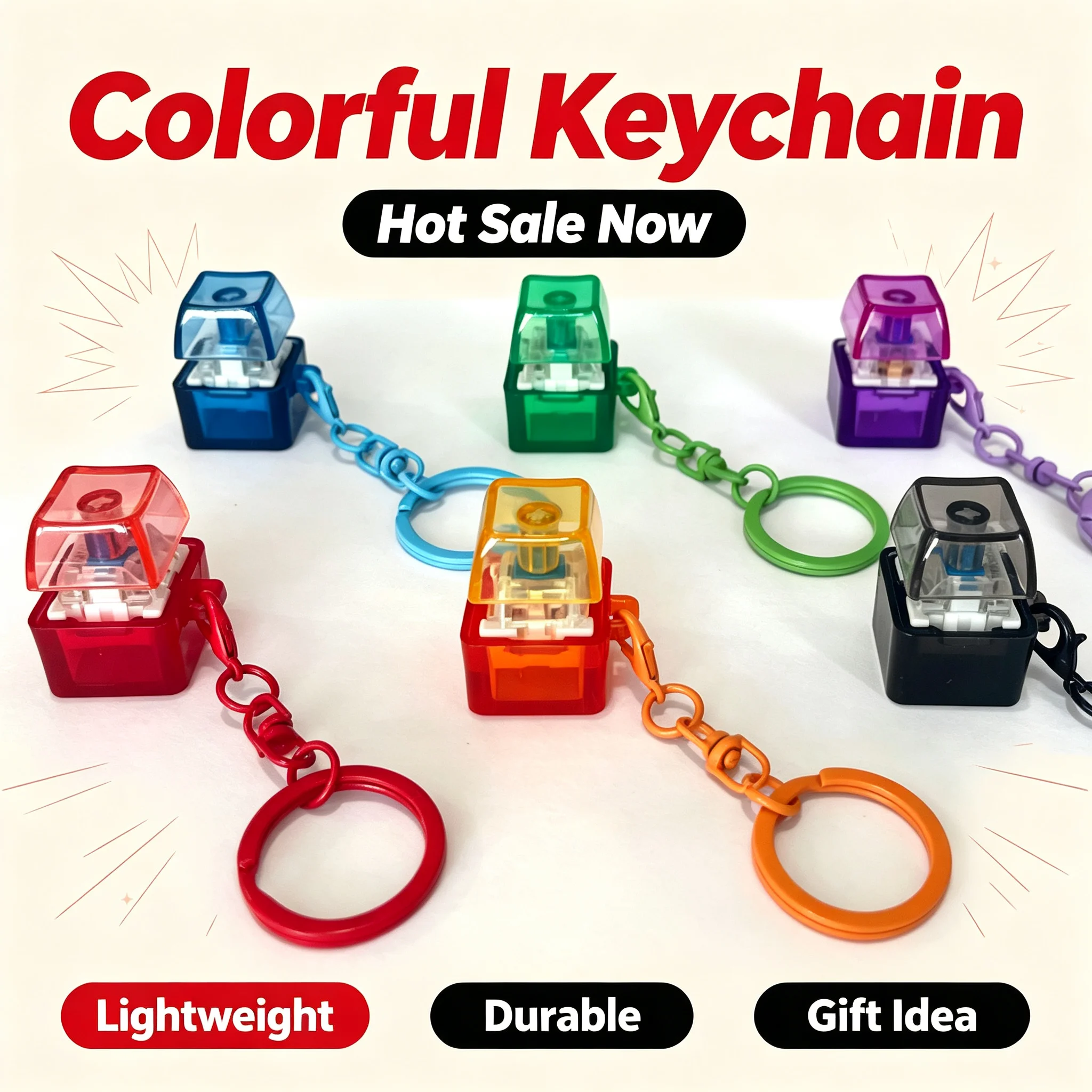 Fidget Keyboard Switch Keychain Stress Relief Mechanical Switch Tester Fingertip Press Toy Squeeze Decompression Toy Bag Pendant