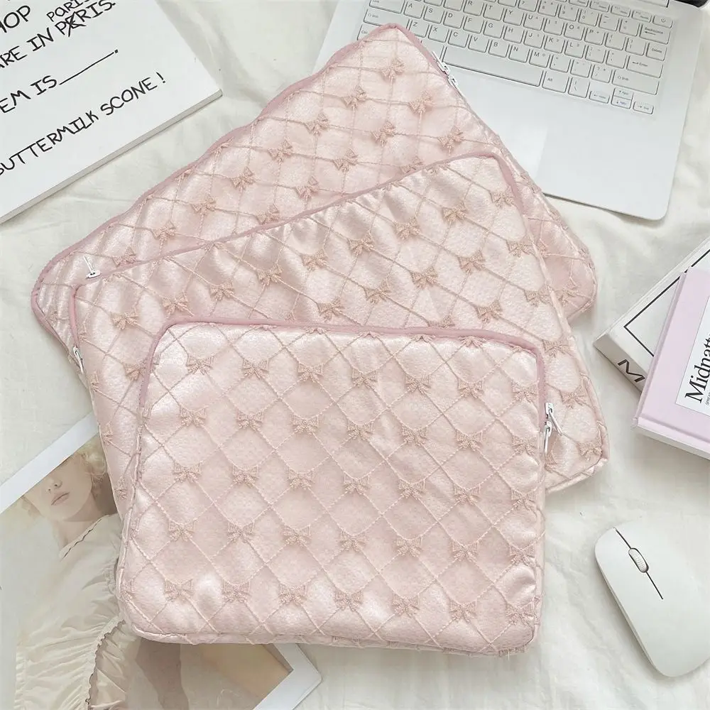 

Universal 11/13/15 Inch Laptop Bag Embroidery Design Lace Bow Knot Tablet Bag Portable Pink Color Clutch Bag School Accessories