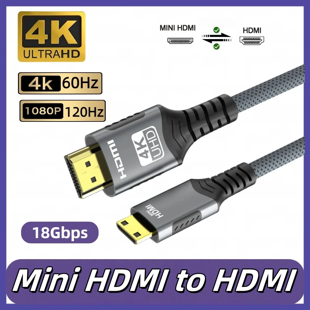 4K Mini HDMI zu HDMI Kabel HD 4K@60Hz High-Speed Geflochtenes HDMI-kompatibles Kabel Bidirektionales 2.0Kabel für HDTV Tablet Kamera – Detail 2