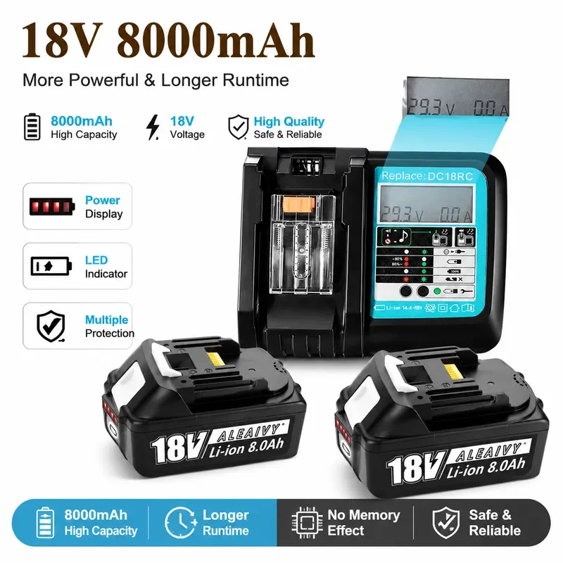 С LED-индикатором зарядки, аккумулятор BL1860, перезаряжаемый литий-ионный аккумулятор 18 В 8000 мАч для Makita 18V, 8 Ач, BL1830, BL1860.