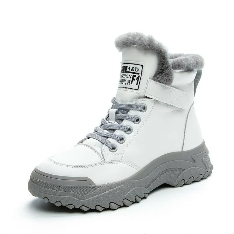 

New Winter Genuine Leather Shoes for Women Designer Luxury Warm Fur Snow Boots Short Plush Cotton Shoes Ankle Boot Tennis Female