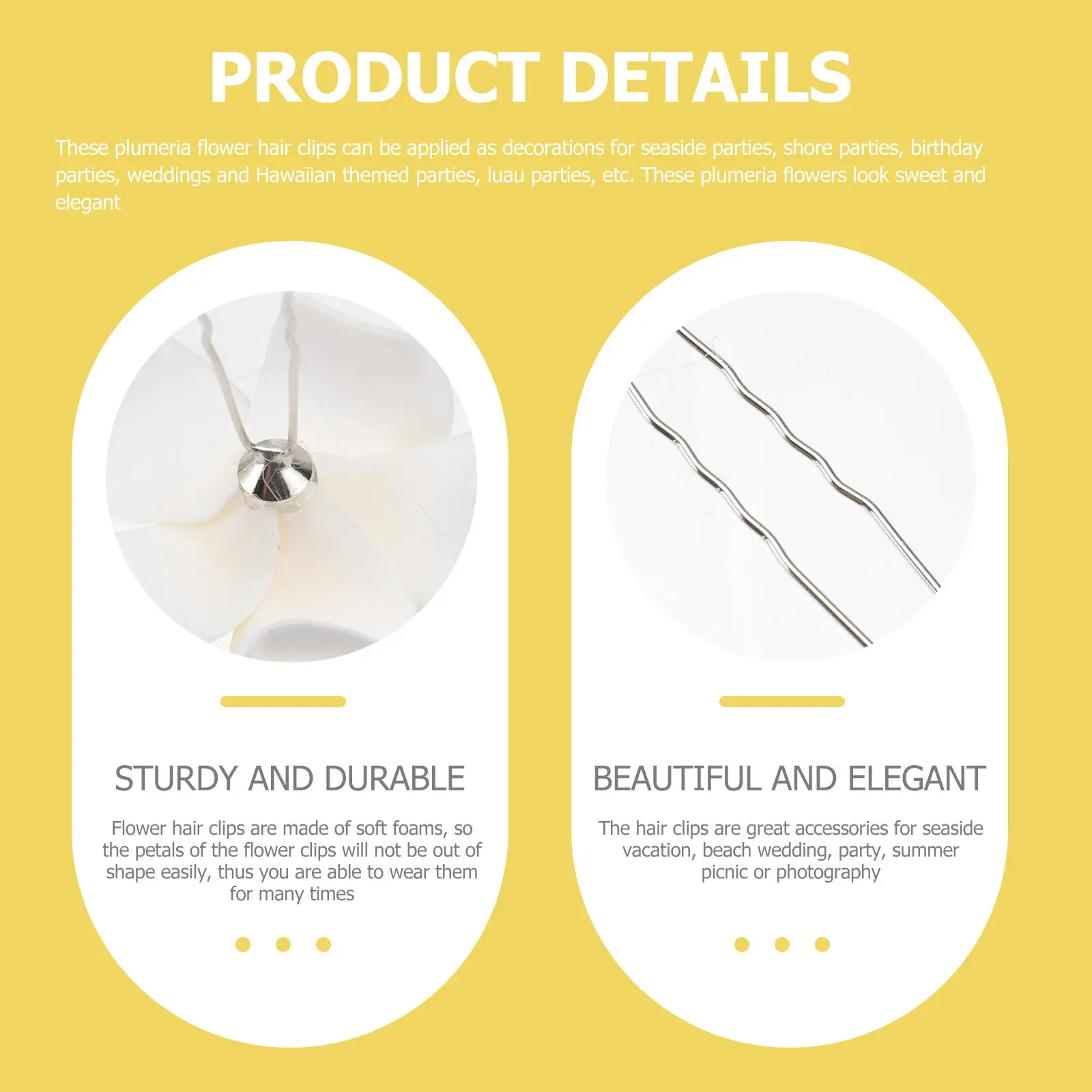 

5Pcs Flower Hair Clips Hawaiian Plumeria Hair Clip 4.5cm Yellow for Beach Party Wedding Luau Tropical Vacation Decor