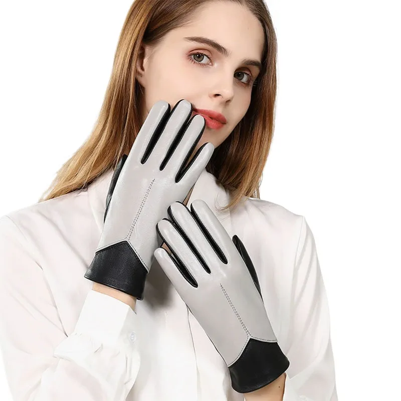 

New Genuine Sheepskin Leather Gloves Women Winter Velvet Lining Touchscreen Outdoor Cycling Driving Motorcycle Riding Gloves