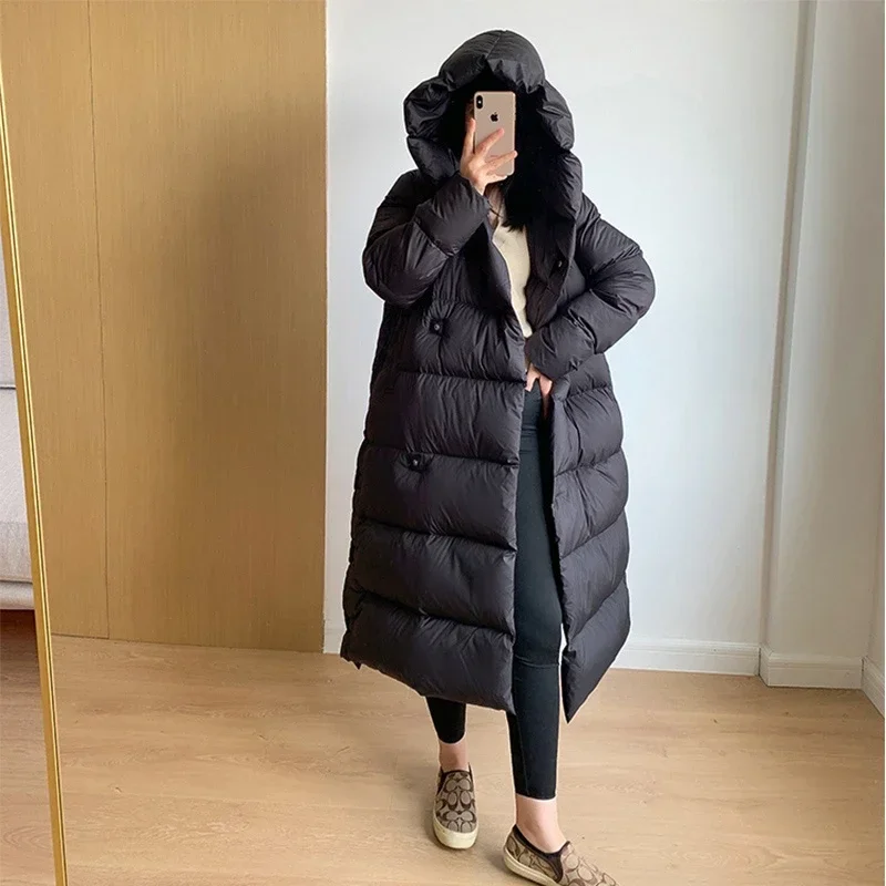 Fashion 2024 Top Quality Winter Women Puffer Jacket Long Hooded Parka Lightweight Warm 90% White Duck Down Coats Female Outwear