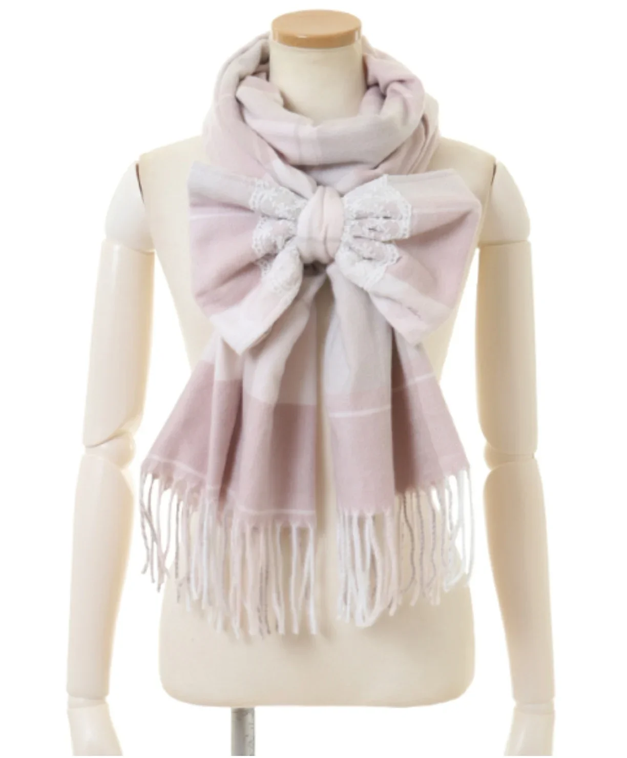 

Japanese Lolita Sweet Cute Shawl Big Butterfly Lace Knot Tassel Plaid Scarf Autumn Winter Soft Versatile Warm Scarf Accessories