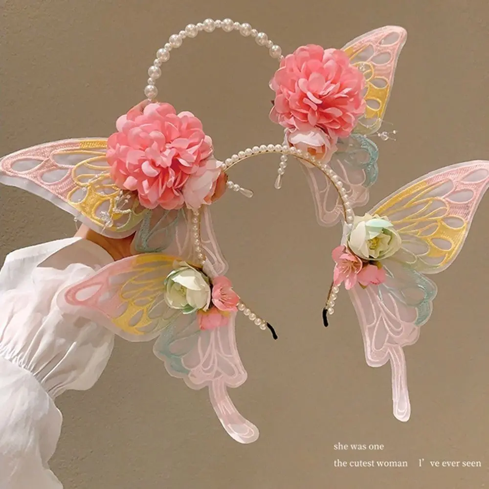Bella maglia Elfo Orecchio Farfalla Fascia Lolita Accessori per capelli Cerchio per capelli per bambini Copricapo di perle Fascia per fiori Cosplay