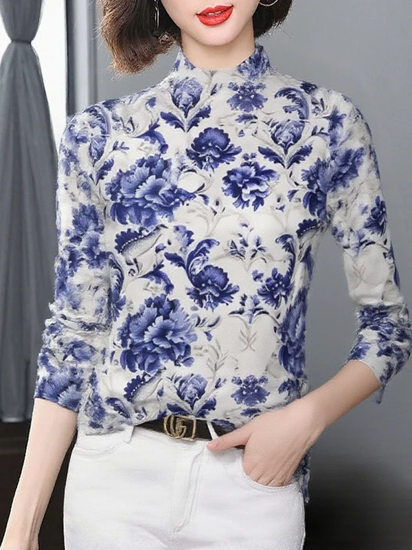 

Элегантная женская базовая кофта с леопардовым принтом, высоким воротником и длинными рукавами, модный теплый топ для женщин среднего возраста, стильный, антивозрастной эффект