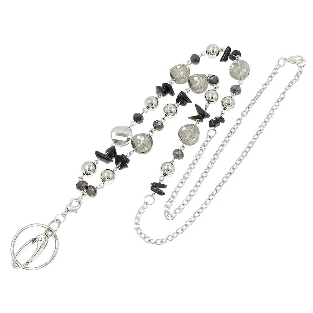 Cordini per badge con perline di vetro nero Cordini per collane di moda con portachiavi porta documenti per insegnanti, infermieri, madri, regali