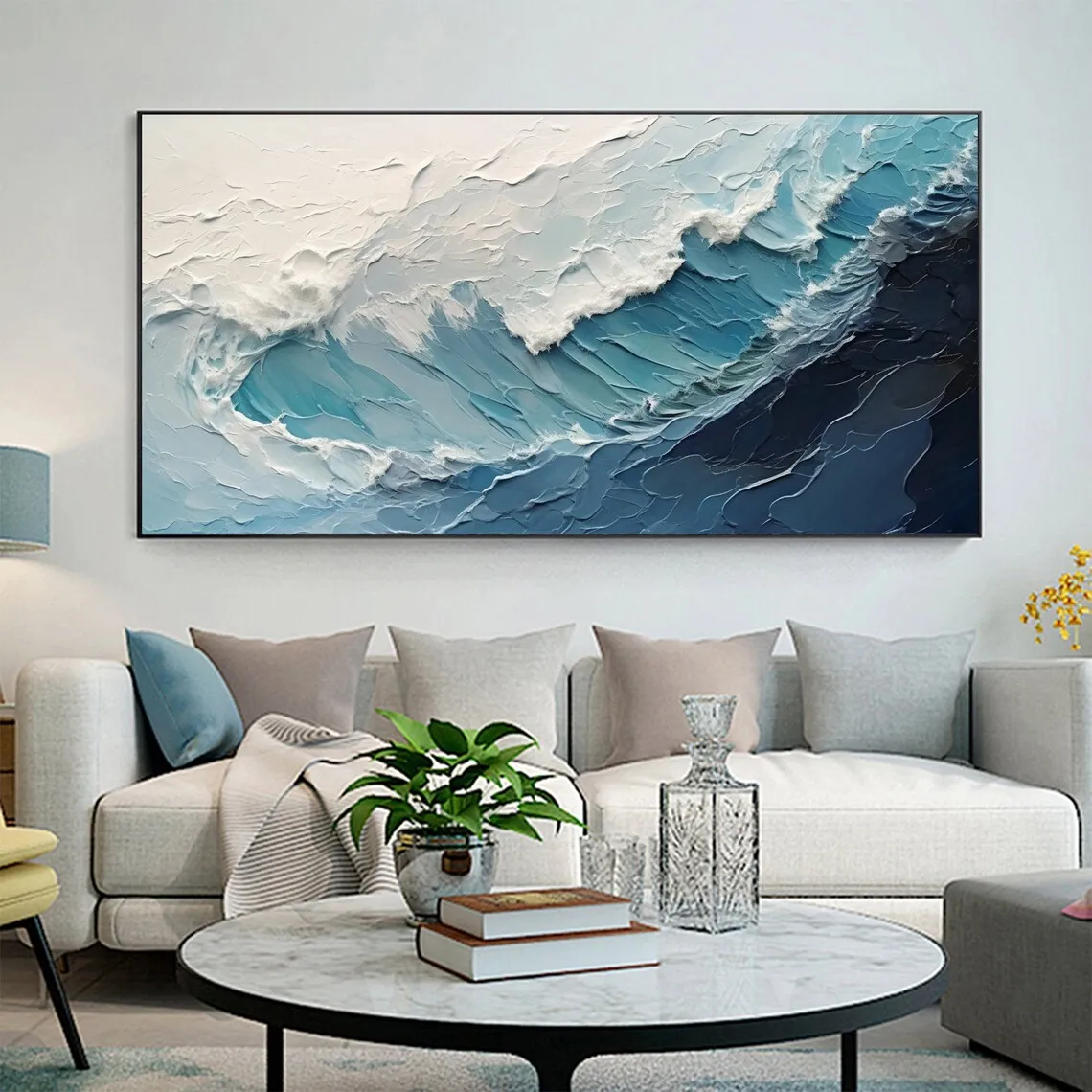 

Large Ocean Wave Handmade Oil Painting On Canvas Large Wall Art Abstract Minimalist Painting Blue Sea Wall Art Living Room Decor