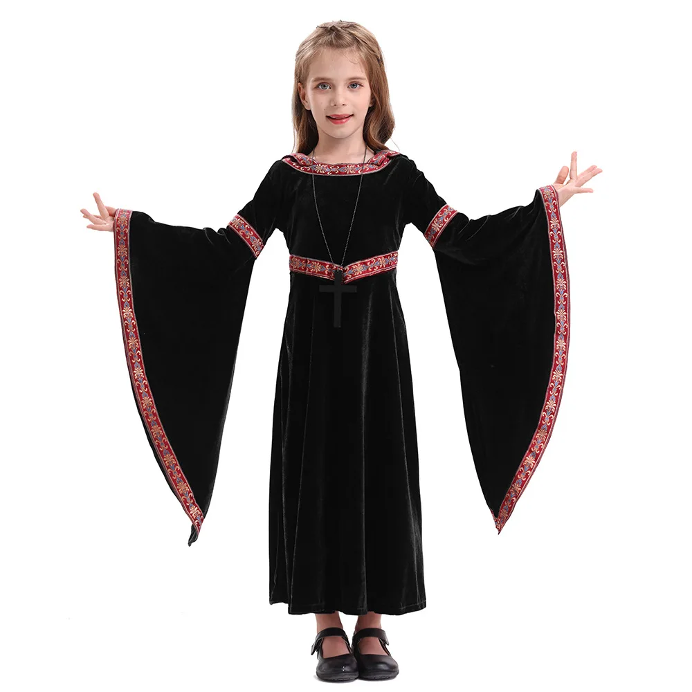 2025 Halloween costume horror Grim Reaper outfit children's hooded long dress stage performance outfit