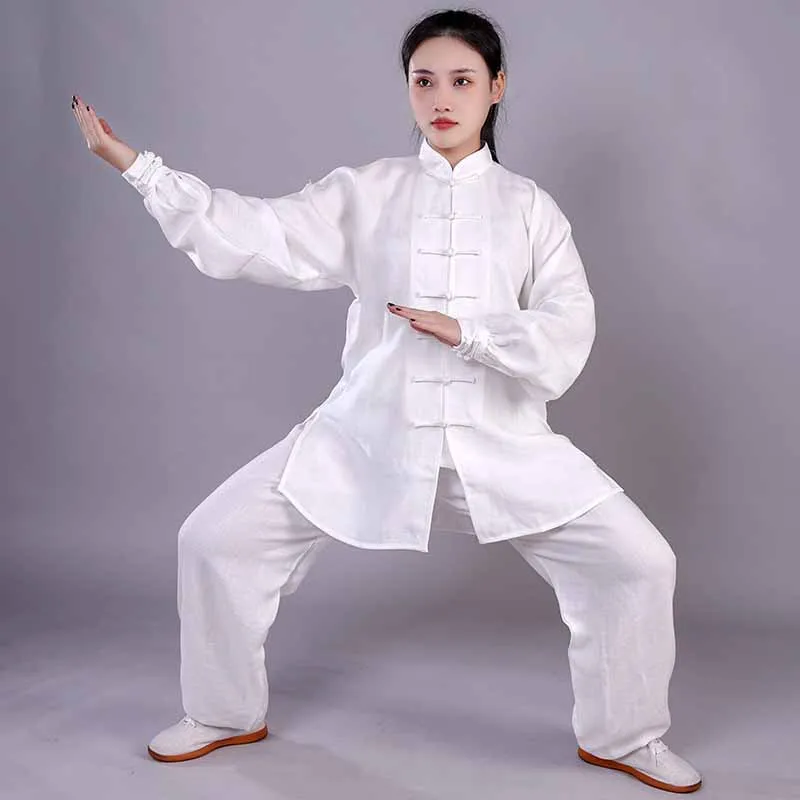 Loose Kung Fu Costume Long Sleeve 2PCS Shirt&Pants Tai Chi Suit Solid Color Martial Arts Practice Clothing Unisex Wushu Outfit