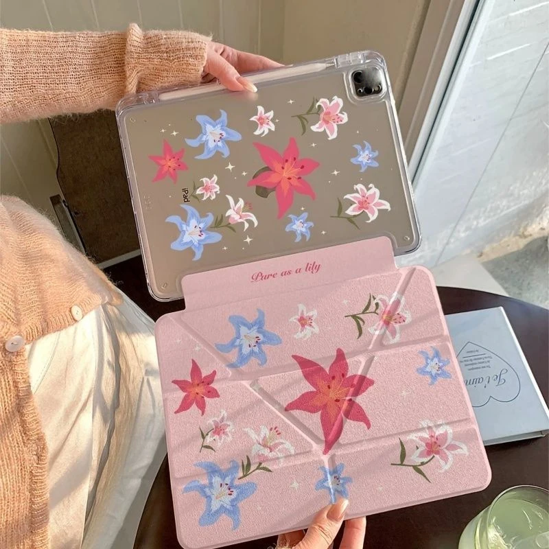 Ins English Cartoon iPad Case For iPad Pro 11 13in 2025 iPad Pro 12.9in Air7 10th 11th M4 M5 Y-Shaped Folding Protective Cover