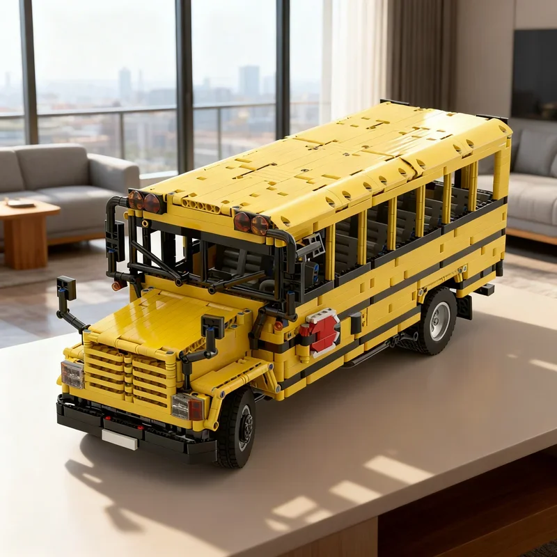 

2918 деталей MOC Американский школьный автобус: Полная техническая модель, конструктор, игрушка для сборки, рождественский подарок, креативная идея для самостоятельной сборки