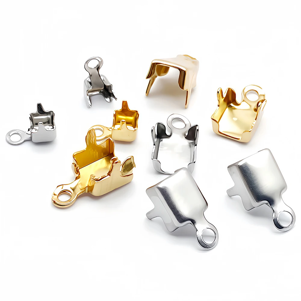 10/20 Stück Edelstahl Gold Crimp-Endperlen Verbinder Verschlussspitzen Verschluss DIY Halskette Strasskette Schmuckherstellung – Detail 5