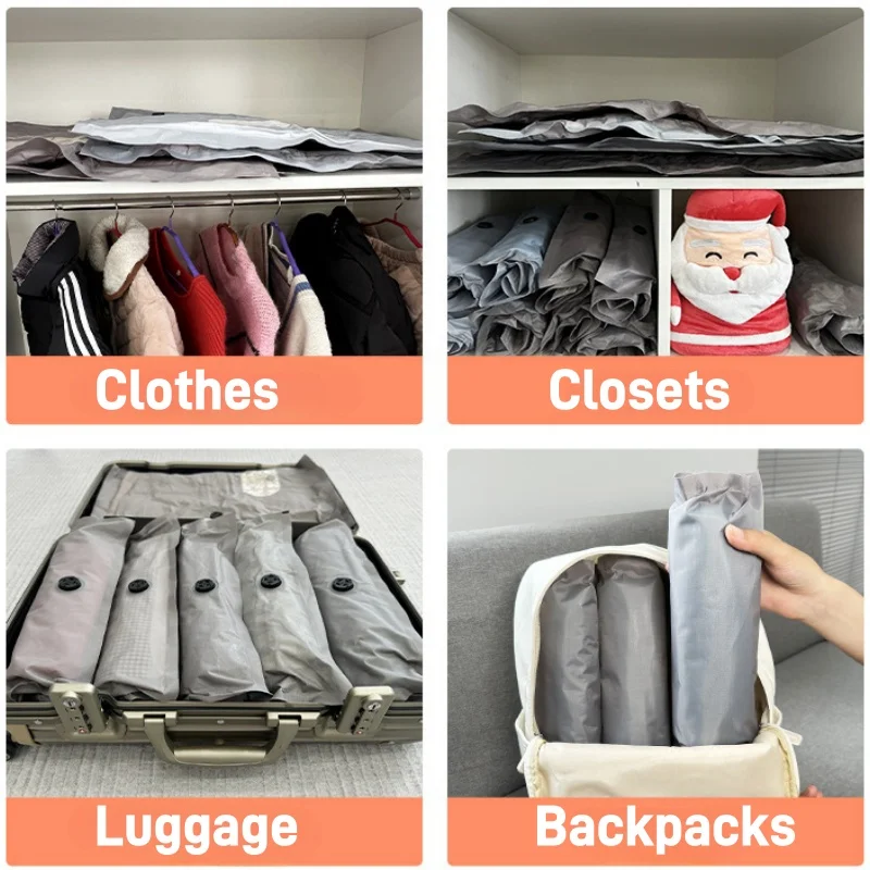 Cloth Vacuum Storage Bag for Travel and Moving, Reusable Fabric Cloth Bag Luggage Bag, Roll-Up Compression, No Need Air Pump