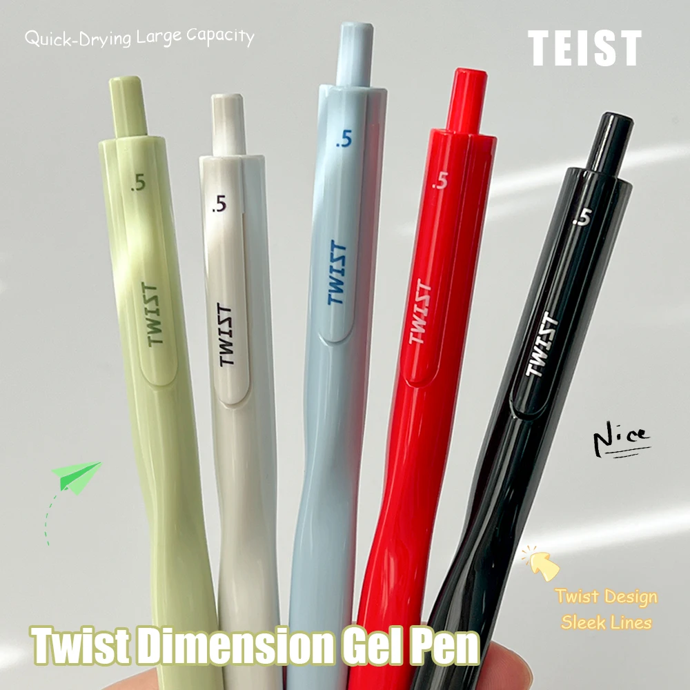 

5 Creative Twist Design Gel Pens 0.5mm Large Capacity Quick-Drying Pen Fashion Minimalist Style for Study & Office Use