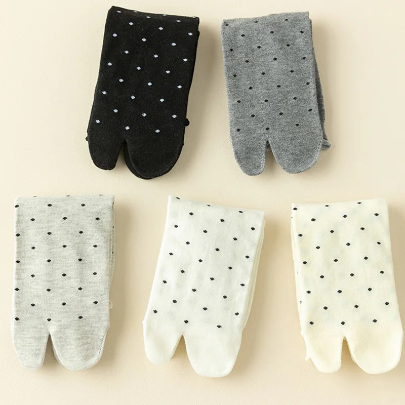 Polka Dot Tabi Toe Socks Women Cotton Solid Japanese Kimono Flip Flop Sandal Split Socks Mid Black White Two-Toe Socks Finger