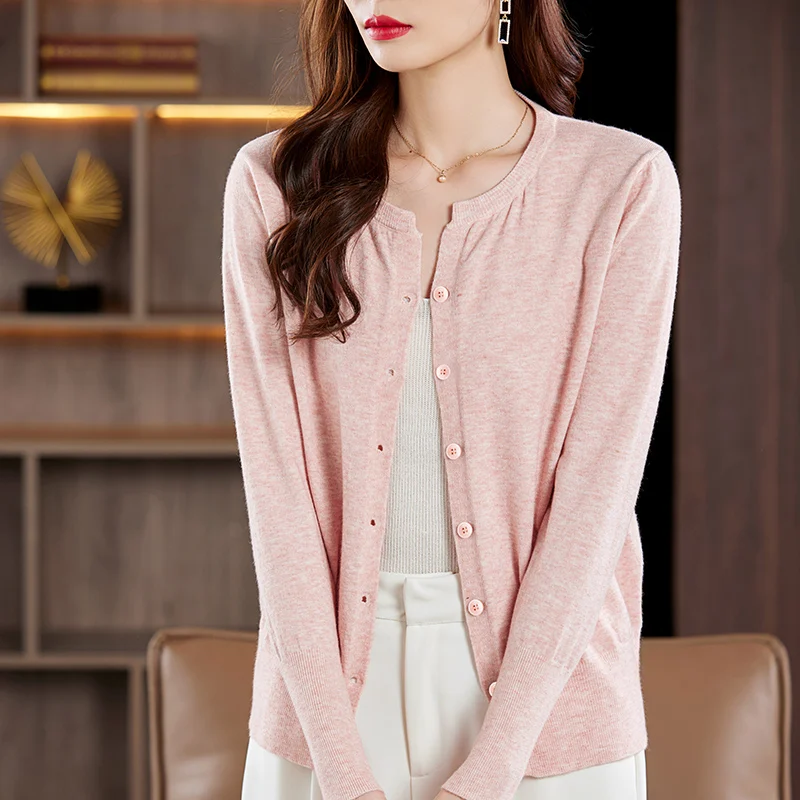 Spring New Wool Cardigan Women's Half Open Neck Slim Fit Outwear Skirt Fashionable High end Coat Sweater