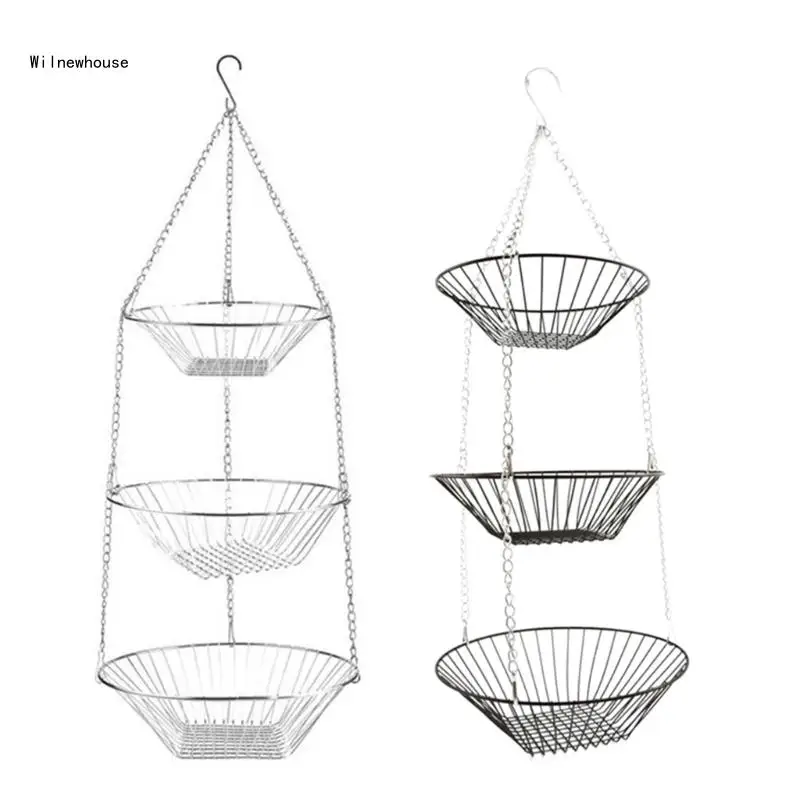 

3-х ярусная подвесная корзина с проволочной цепью, органайзеры для еды, кухонные корзины для хранения, Прямая поставка