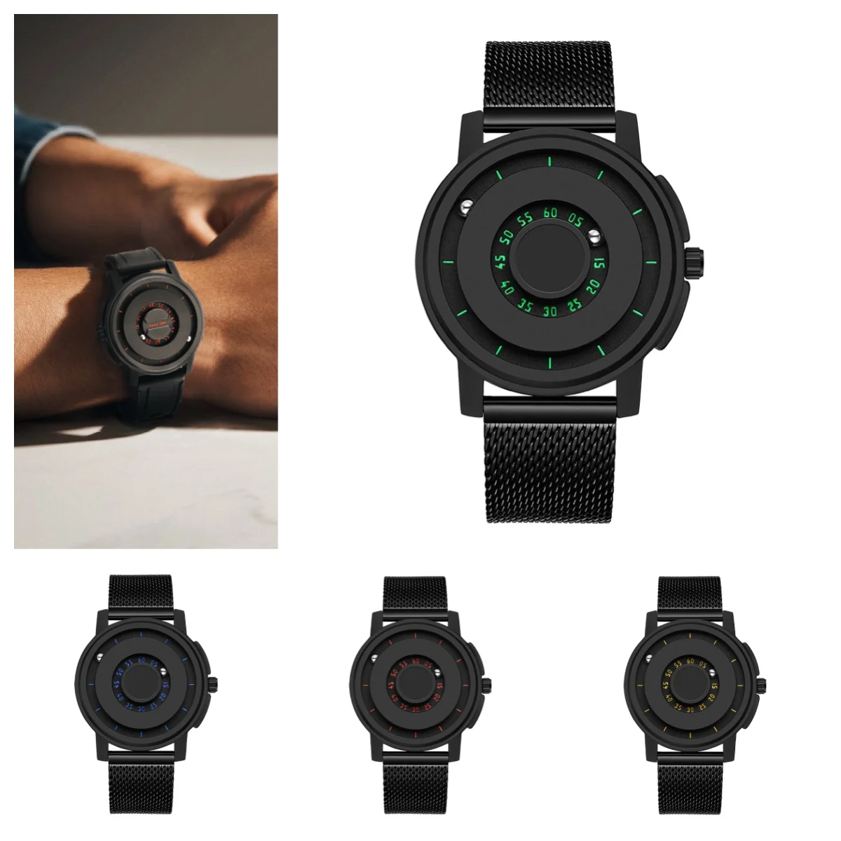 Unique Fashion Analog Watch Magnetic Bead Design Stainless Steel Strap 20mm Band Alloy Case Pointer