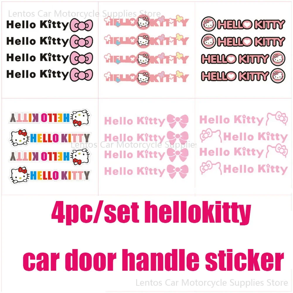 4pc/set Sanrio HelloKitty Universal Car Door Handle Sticker Scratch Protective Stickers Cartoon Car Handle Decor Sticker