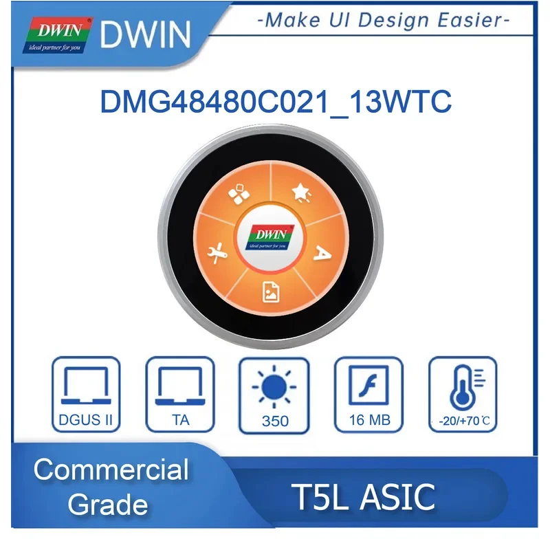 2.1-inch, 480*480 Pixels Resolution, 262K Colors, IPS-TFT-LCD Circular Rotary Screen with Encoder Shell DMG48480C021_13WTC